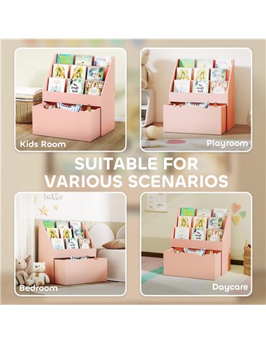 AIYAPLAY Bookcase for Kids with Shelves, Drawer, Bookcase for Bedroom, Playroom, Pink