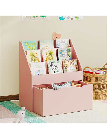 AIYAPLAY Bookcase for Kids with Shelves, Drawer, Bookcase for Bedroom, Playroom, Pink - pic 174874 | FastDaddyshop