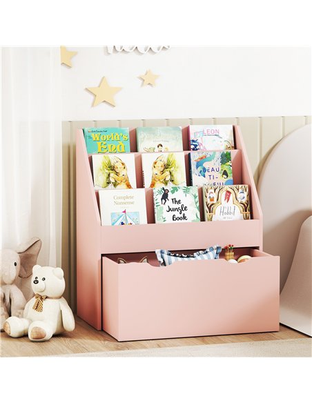 AIYAPLAY Bookcase for Kids with Shelves, Drawer, Bookcase for Bedroom, Playroom, Pink - pic 174875 | FastDaddyshop
