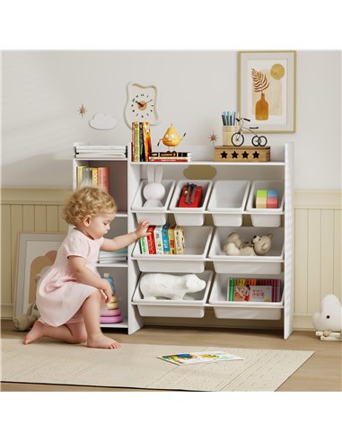 AIYAPLAY Toy Storage Unit with 8 Removable Bins, Storage Shelves, Cabinet, White