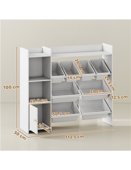 AIYAPLAY Toy Storage Unit with 8 Removable Bins, Storage Shelves, Cabinet, White - pic 174878 | FastDaddyshop