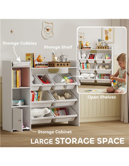 AIYAPLAY Toy Storage Unit with 8 Removable Bins, Storage Shelves, Cabinet, White - pic 174879 | FastDaddyshop