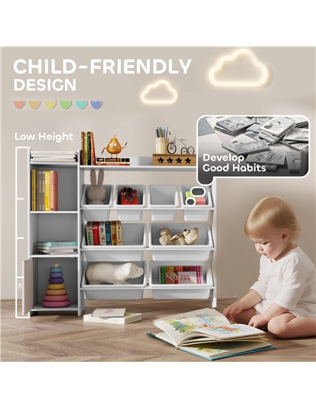 AIYAPLAY Toy Storage Unit with 8 Removable Bins, Storage Shelves, Cabinet, White - pic 174880 | FastDaddyshop