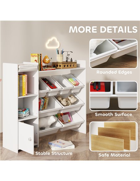 AIYAPLAY Toy Storage Unit with 8 Removable Bins, Storage Shelves, Cabinet, White - pic 174881 | FastDaddyshop