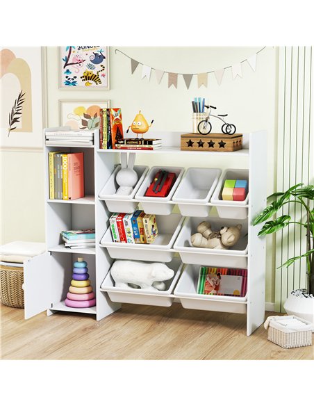 AIYAPLAY Toy Storage Unit with 8 Removable Bins, Storage Shelves, Cabinet, White - pic 174883 | FastDaddyshop