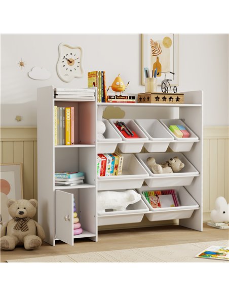AIYAPLAY Toy Storage Unit with 8 Removable Bins, Storage Shelves, Cabinet, White - pic 174884 | FastDaddyshop