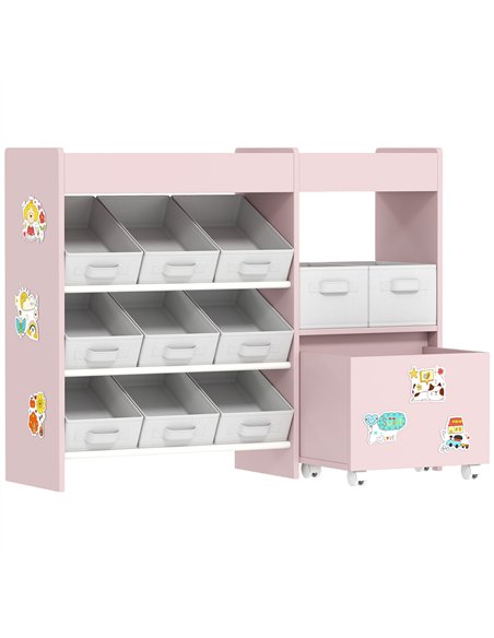 AIYAPLAY Kids Toy Storage Unit with 11 Bins, Cabinet, Top Shelves, 3 Stickers, for Nursery, Playroom, Pink - pic 174885 | FastDaddyshop