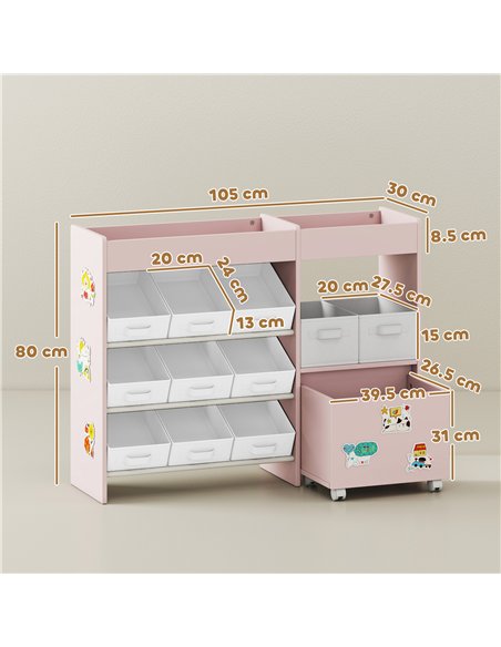AIYAPLAY Kids Toy Storage Unit with 11 Bins, Cabinet, Top Shelves, 3 Stickers, for Nursery, Playroom, Pink - pic 174887 | FastDaddyshop