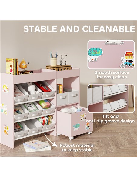 AIYAPLAY Kids Toy Storage Unit with 11 Bins, Cabinet, Top Shelves, 3 Stickers, for Nursery, Playroom, Pink - pic 174889 | FastDaddyshop