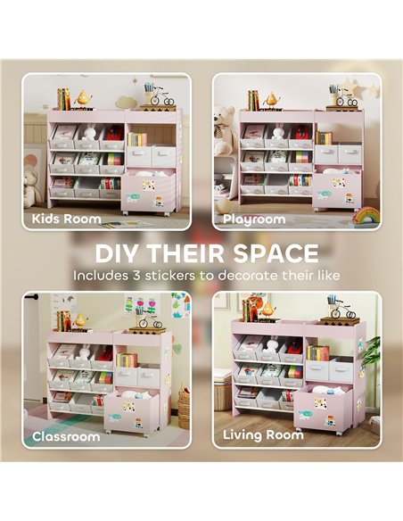 AIYAPLAY Kids Toy Storage Unit with 11 Bins, Cabinet, Top Shelves, 3 Stickers, for Nursery, Playroom, Pink - pic 174890 | FastDaddyshop