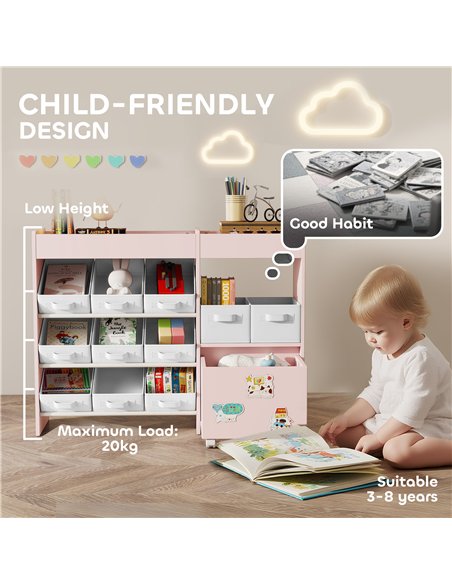 AIYAPLAY Kids Toy Storage Unit with 11 Bins, Cabinet, Top Shelves, 3 Stickers, for Nursery, Playroom, Pink - pic 174891 | FastDaddyshop