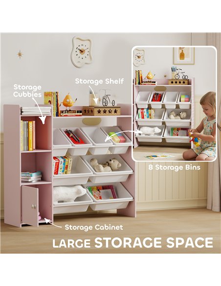 AIYAPLAY Toy Storage Unit with 8 Removable Bins, Storage Shelves, Cabinet, Pink - pic 174897 | FastDaddyshop