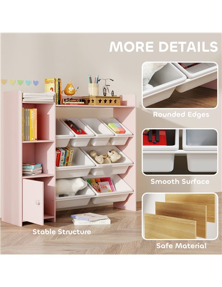 AIYAPLAY Toy Storage Unit with 8 Removable Bins, Storage Shelves, Cabinet, Pink - pic 174899 | FastDaddyshop