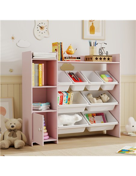 AIYAPLAY Toy Storage Unit with 8 Removable Bins, Storage Shelves, Cabinet, Pink - pic 174902 | FastDaddyshop
