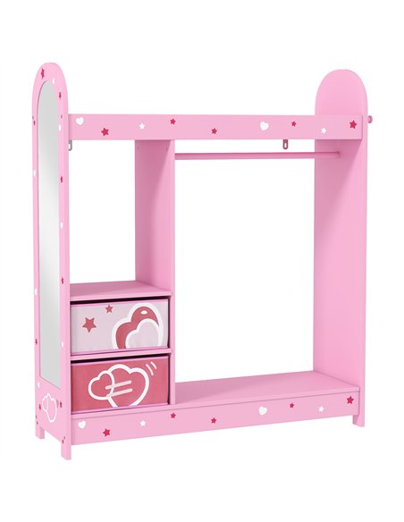AIYAPLAY Kids Clothes Rail, Kids Wardrobe with Mirror, Shelves, Fabric Storage and Hooks for Bedroom, Nursery, Pink - pic 174903 | FastDaddyshop