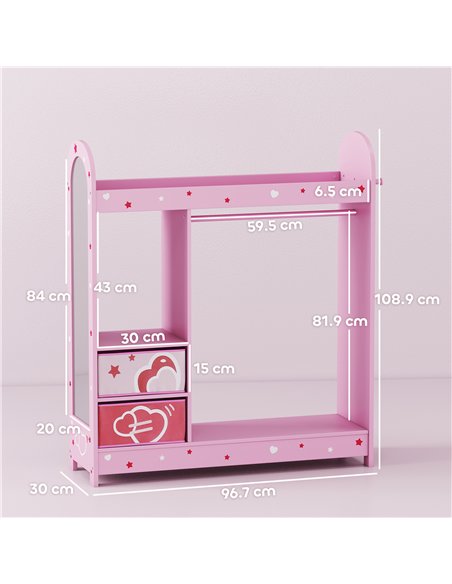 AIYAPLAY Kids Clothes Rail, Kids Wardrobe with Mirror, Shelves, Fabric Storage and Hooks for Bedroom, Nursery, Pink - pic 174905 | FastDaddyshop