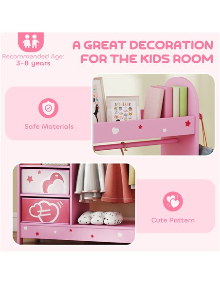 AIYAPLAY Kids Clothes Rail, Kids Wardrobe with Mirror, Shelves, Fabric Storage and Hooks for Bedroom, Nursery, Pink - pic 174907 | FastDaddyshop