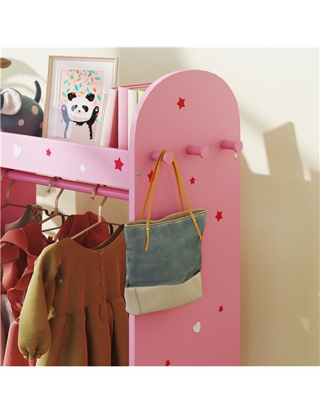 AIYAPLAY Kids Clothes Rail, Kids Wardrobe with Mirror, Shelves, Fabric Storage and Hooks for Bedroom, Nursery, Pink - pic 174909 | FastDaddyshop