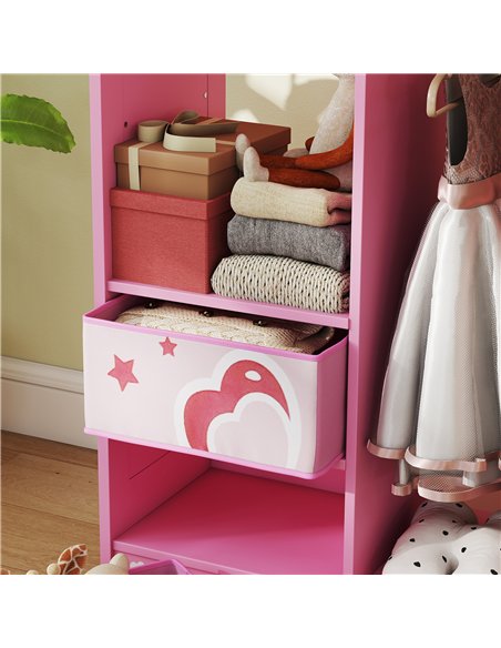 AIYAPLAY Kids Clothes Rail, Kids Wardrobe with Mirror, Shelves, Fabric Storage and Hooks for Bedroom, Nursery, Pink - pic 174910 | FastDaddyshop