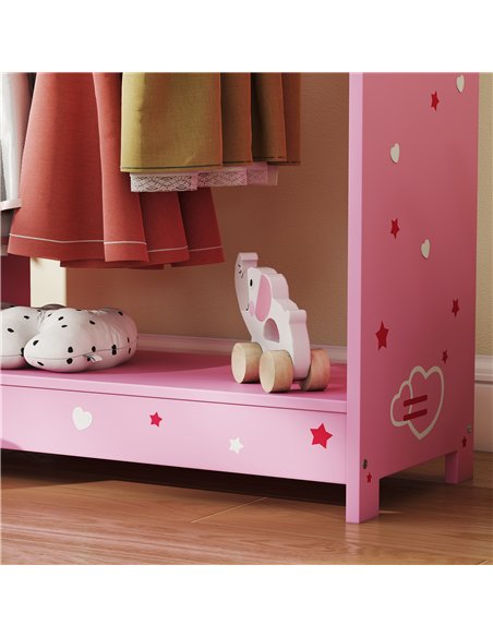 AIYAPLAY Kids Clothes Rail, Kids Wardrobe with Mirror, Shelves, Fabric Storage and Hooks for Bedroom, Nursery, Pink - pic 174911 | FastDaddyshop