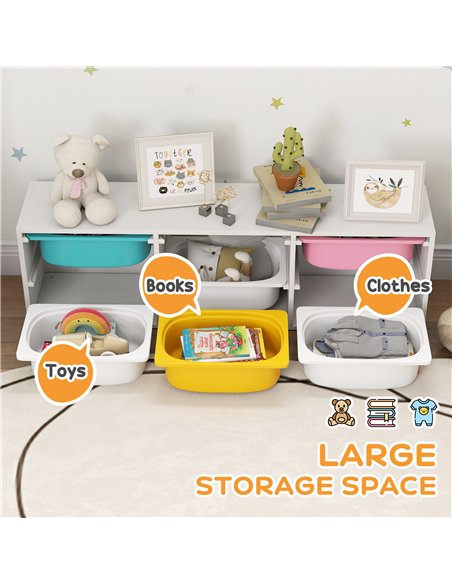 AIYAPLAY Low Height 2 Tiers Storage Organiser, Kids Toy Storage Unit with 6 Removable Bins for Bedroom, Nursery, Playroom - pic 174915 | FastDaddyshop