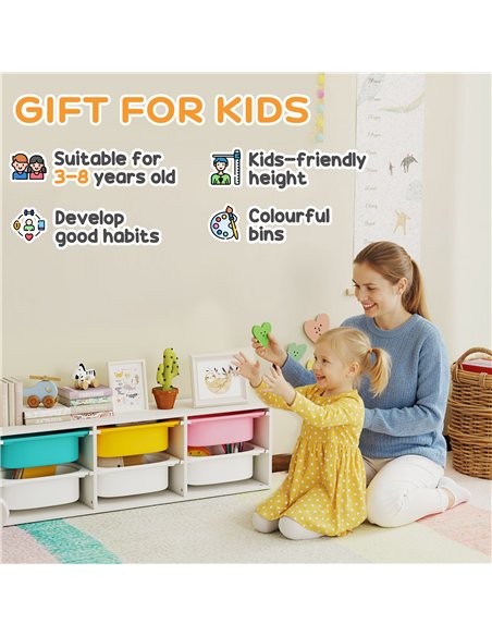 AIYAPLAY Low Height 2 Tiers Storage Organiser, Kids Toy Storage Unit with 6 Removable Bins for Bedroom, Nursery, Playroom - pic 174916 | FastDaddyshop