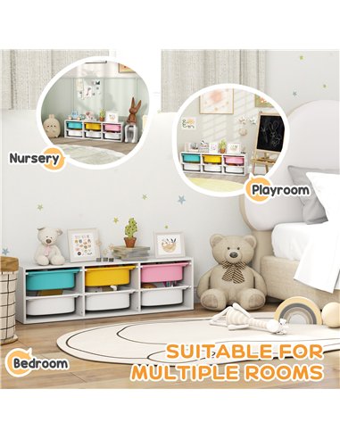 AIYAPLAY Low Height 2 Tiers Storage Organiser, Kids Toy Storage Unit with 6 Removable Bins for Bedroom, Nursery, Playroom
