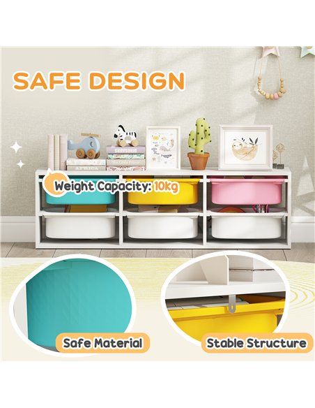 AIYAPLAY Low Height 2 Tiers Storage Organiser, Kids Toy Storage Unit with 6 Removable Bins for Bedroom, Nursery, Playroom - pic 174918 | FastDaddyshop