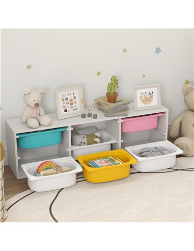 AIYAPLAY Low Height 2 Tiers Storage Organiser, Kids Toy Storage Unit with 6 Removable Bins for Bedroom, Nursery, Playroom