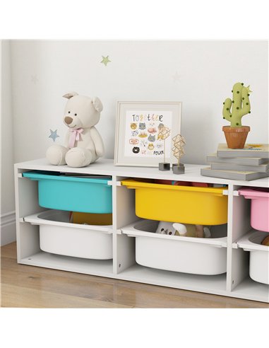 AIYAPLAY Low Height 2 Tiers Storage Organiser, Kids Toy Storage Unit with 6 Removable Bins for Bedroom, Nursery, Playroom
