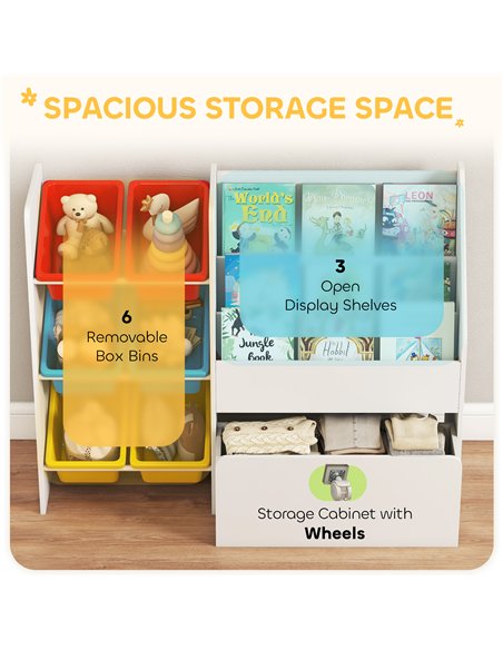 AIYAPLAY Toy Storage Unit, 3-Tier Toy Organiser Shelf with 6 Removable Storage Bins for Bedroom, Nursery, Multicoloured - pic 174924 | FastDaddyshop