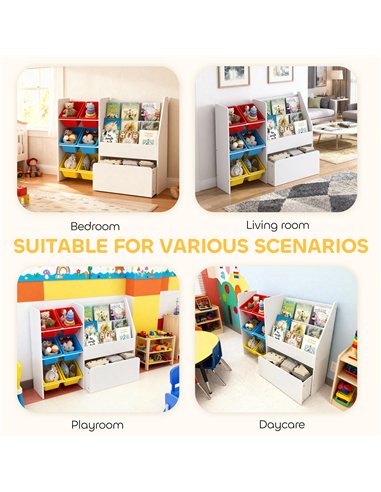 AIYAPLAY Toy Storage Unit, 3-Tier Toy Organiser Shelf with 6 Removable Storage Bins for Bedroom, Nursery, Multicoloured