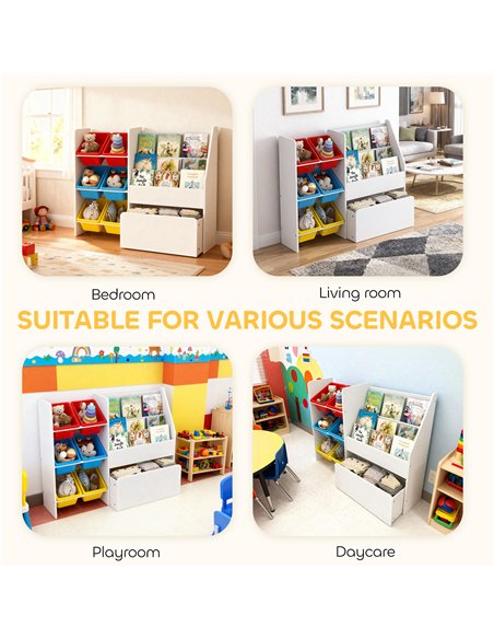 AIYAPLAY Toy Storage Unit, 3-Tier Toy Organiser Shelf with 6 Removable Storage Bins for Bedroom, Nursery, Multicoloured - pic 174925 | FastDaddyshop