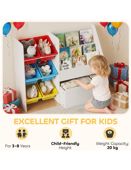 AIYAPLAY Toy Storage Unit, 3-Tier Toy Organiser Shelf with 6 Removable Storage Bins for Bedroom, Nursery, Multicoloured - pic 174927 | FastDaddyshop