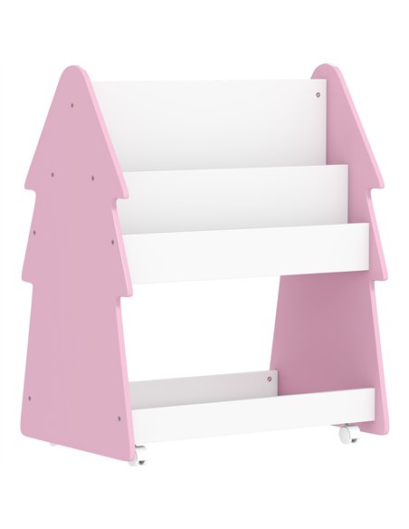 AIYAPLAY Kids Bookshelf with Toy Storage, Double-Sided Bookcase with Wheels, 3 Tier Kids Book Rack for Bedroom, Pink - pic 174930 | FastDaddyshop