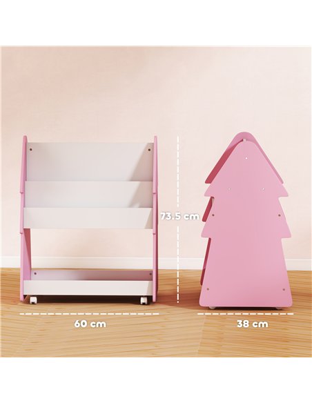 AIYAPLAY Kids Bookshelf with Toy Storage, Double-Sided Bookcase with Wheels, 3 Tier Kids Book Rack for Bedroom, Pink - pic 174932 | FastDaddyshop