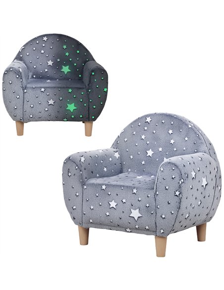 AIYAPLAY Kids Armchair, Glow in the Dark Chair with Star Design for Bedroom, Playroom, Kids Room, Grey - pic 174939 | FastDaddyshop