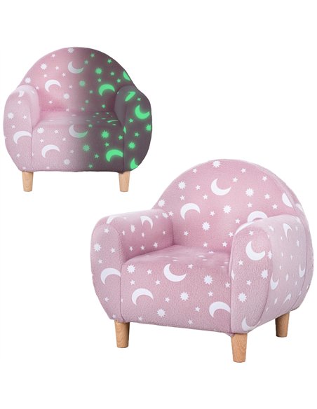 AIYAPLAY Kids Armchair, Glow in the Dark Chair with Star Design for Bedroom, Playroom, Kids Room, Pink - pic 174948 | FastDaddyshop