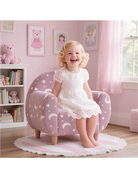 AIYAPLAY Kids Armchair, Glow in the Dark Chair with Star Design for Bedroom, Playroom, Kids Room, Pink - pic 174949 | FastDaddyshop