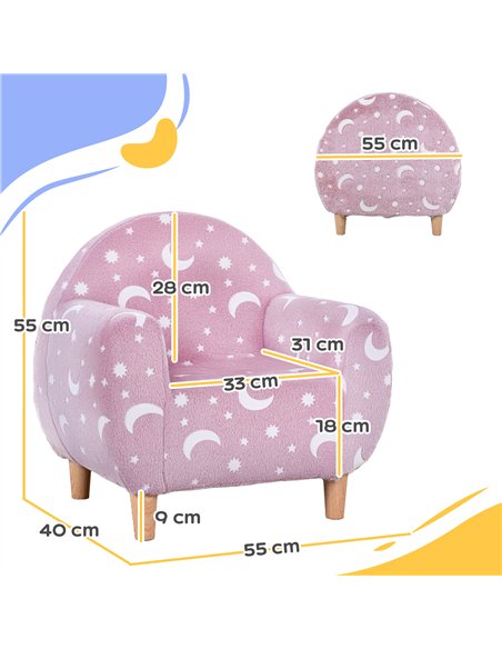 AIYAPLAY Kids Armchair, Glow in the Dark Chair with Star Design for Bedroom, Playroom, Kids Room, Pink - pic 174950 | FastDaddyshop