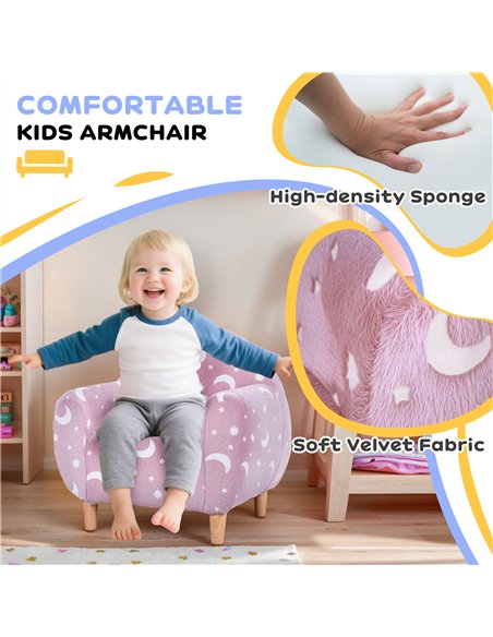 AIYAPLAY Kids Armchair, Glow in the Dark Chair with Star Design for Bedroom, Playroom, Kids Room, Pink - pic 174952 | FastDaddyshop
