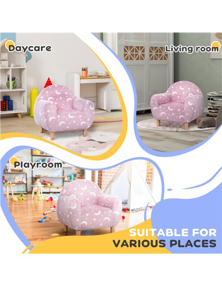 AIYAPLAY Kids Armchair, Glow in the Dark Chair with Star Design for Bedroom, Playroom, Kids Room, Pink - pic 174954 | FastDaddyshop