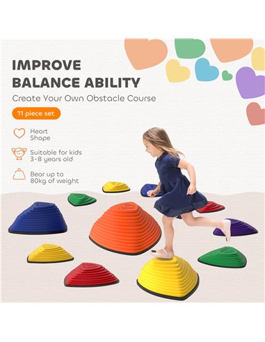 AIYAPLAY 11-Piece Stepping Stones for Kids, Stackable Sensory Toys Outdoor Indoor, Obstacle Course for Balance and Motor Skills