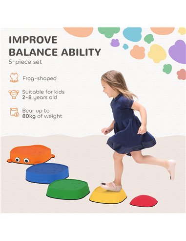 AIYAPLAY 5PCS Sensory Stepping Stones for Toddlers, Frog-Shaped Kids Stepping Stones Set with Anti-Slip Edging for Ages 2-8