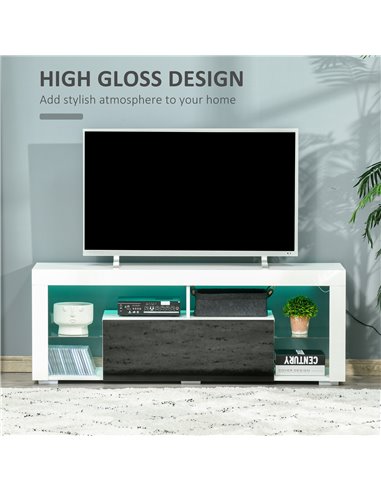 HOMCOM 140cm TV Stand Cabinet High Gloss Media TV Stand Unit with LED RGB Light and Storage Shelf for 55 inch TV Black and White