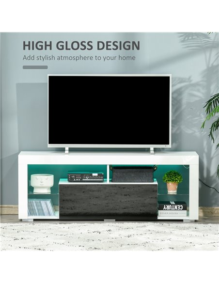HOMCOM 140cm TV Stand Cabinet High Gloss Media TV Stand Unit with LED RGB Light and Storage Shelf for 55 inch TV Black and White - pic 17499 | FastDaddyshop