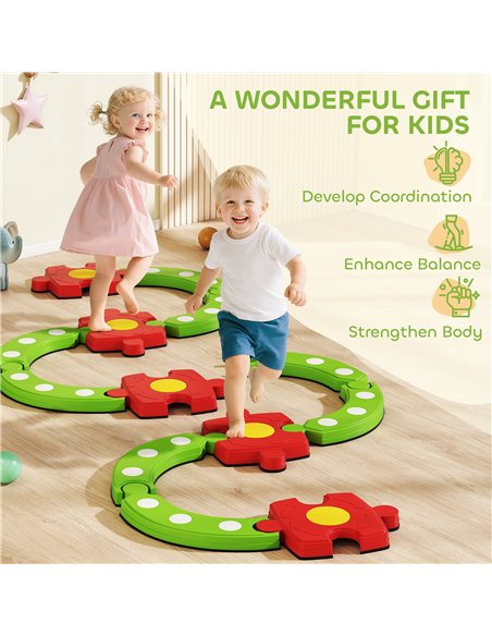 AIYAPLAY 13 PCS Kids Balance Beam Stepping Stones Set with Non-slip Textured Surface, Outdoor Indoor for Toddlers, Green - pic 174990 | FastDaddyshop