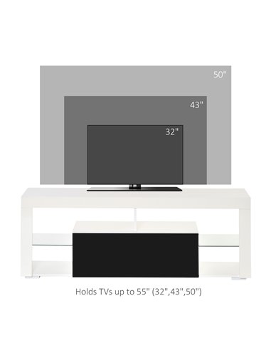 HOMCOM 140cm TV Stand Cabinet High Gloss Media TV Stand Unit with LED RGB Light and Storage Shelf for 55 inch TV Black and White