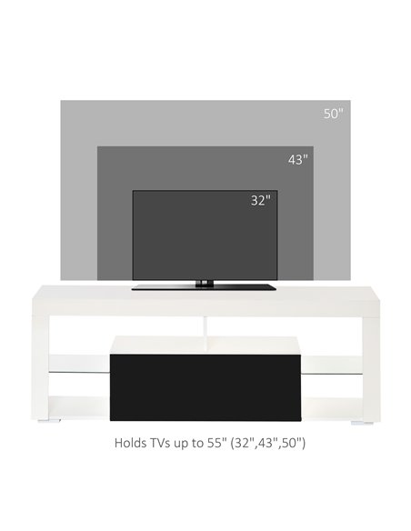 HOMCOM 140cm TV Stand Cabinet High Gloss Media TV Stand Unit with LED RGB Light and Storage Shelf for 55 inch TV Black and White - pic 17500 | FastDaddyshop