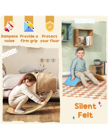 AIYAPLAY Wooden Balance Board for Kids, Wobble Board with Silent Felt for Sensory Play, Blue